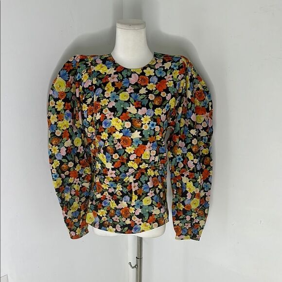 Ganni NWT Floral Cotton Bishop Sleeve Blouse XS/S - Picture 1 of 7